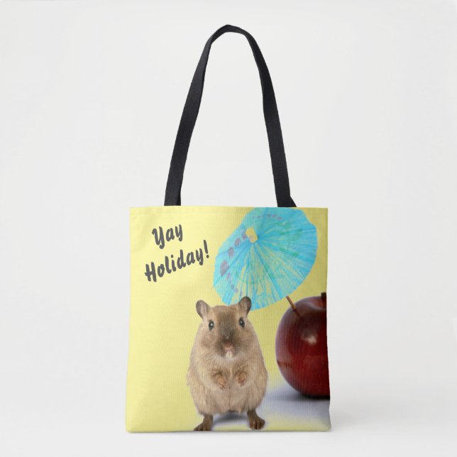 Funny Cute Gerbil Summer Holiday Yellow Tote Bag (Front)