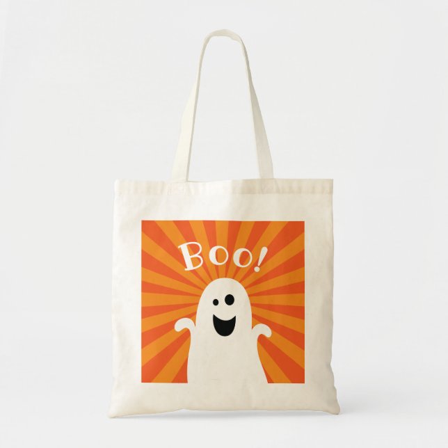 Funny Cute Ghost Boo Halloween Trick or Treat Kids Tote Bag (Front)