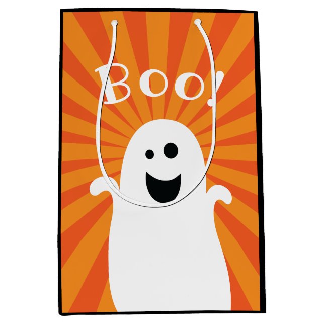 Funny Cute Ghost Boo Haunted Happy Halloween Party Medium Gift Bag (Front)
