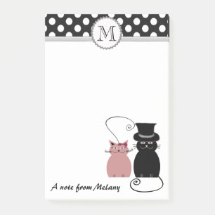 Funny cute girly cat couple polka dots monogram post-it notes