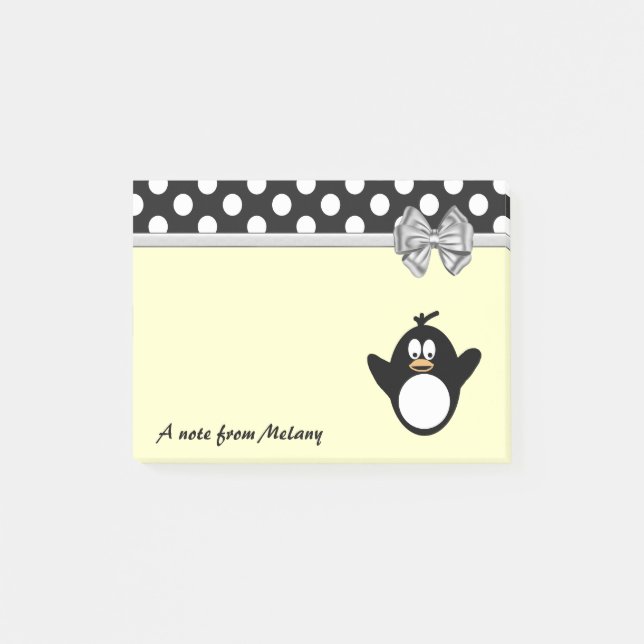 Funny cute girly penguin polka dots monogram post-it notes (Front)