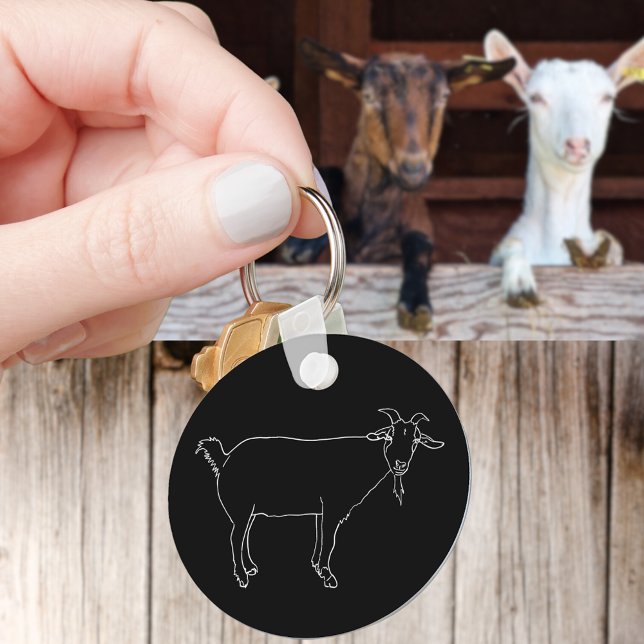 Funny Cute Goat Drawing Simple Quirky Animal Art Key Ring (Simple goat drawing farm animal line art black and white keyring )