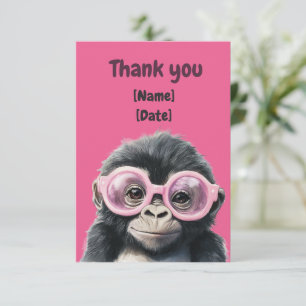 Funny Cute Gorilla Personalised Name & Date Thank You Card