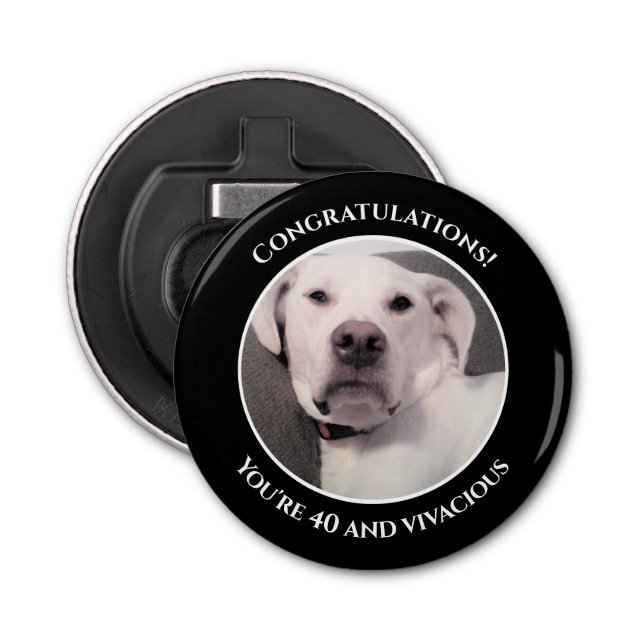 Funny Cute Grumpy White Dog 40th Birthday Black Bottle Opener (Front)