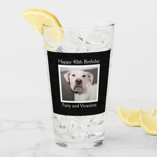 Funny Cute Grumpy White Dog 40th Birthday Black Glass (Front Ice)
