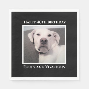 Funny Cute Grumpy White Dog 40th Birthday Black Napkin