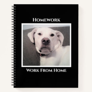 Funny Cute Grumpy White Dog Black Homework Notebook
