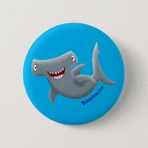 Funny cute Hammerhead shark cartoon  6 Cm Round Badge