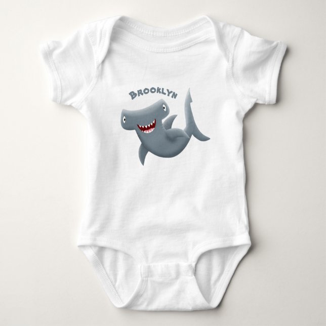 Funny cute Hammerhead shark cartoon Baby Bodysuit (Front)