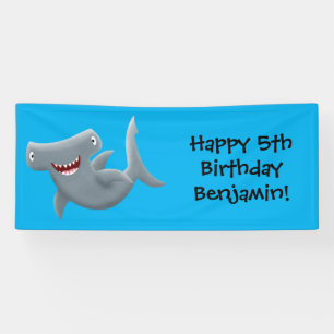 Funny cute Hammerhead shark cartoon Banner