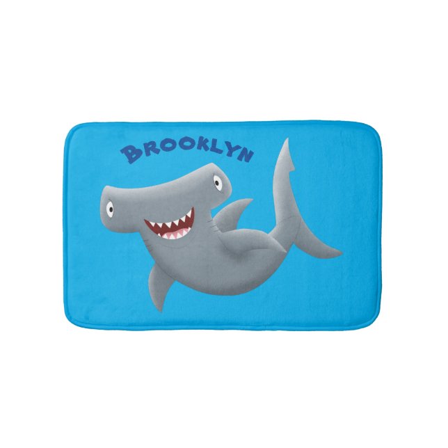 Funny cute Hammerhead shark cartoon Bath Mat (Front)
