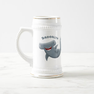 Funny cute Hammerhead shark cartoon Beer Stein