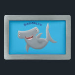 Funny cute Hammerhead shark cartoon Belt Buckle<br><div class="desc">This happy hungry hammerhead shark is on the hunt for his next snack. Drawn in fun cartoon illustration style.</div>