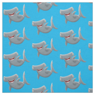 Funny cute Hammerhead shark cartoon Fabric