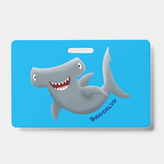 Funny cute Hammerhead shark cartoon ID Badge (Front)