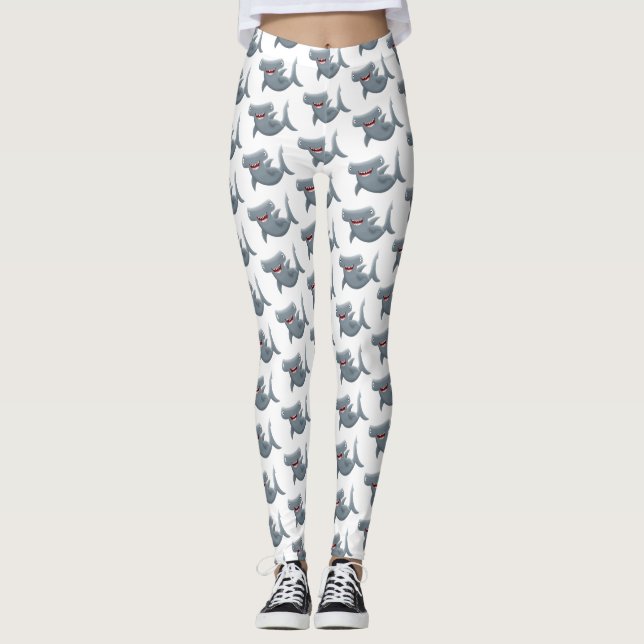 Funny cute Hammerhead shark cartoon Leggings (Front)
