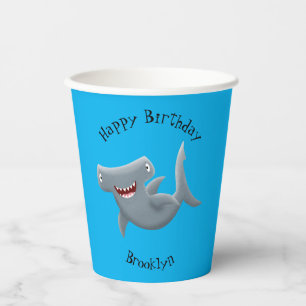 Funny cute Hammerhead shark cartoon Paper Cups