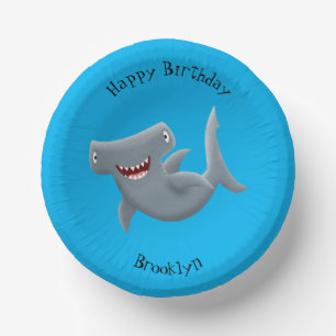 Funny cute Hammerhead shark cartoon Paper Plate
