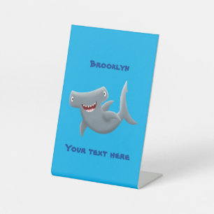 Funny cute Hammerhead shark cartoon Pedestal Sign