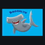 Funny cute Hammerhead shark cartoon Poster<br><div class="desc">This happy hungry hammerhead shark is on the hunt for his next snack. Drawn in fun cartoon illustration style.</div>