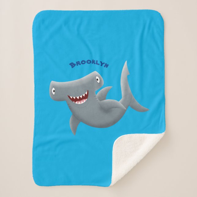 Funny cute Hammerhead shark cartoon  Sherpa Blanket (Front)