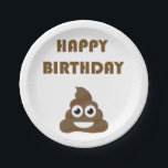 Funny Cute Happy Birthday Party Poop Emoji Paper Plate<br><div class="desc">Happy Birthday with poop emoji. You may choose the background colour.</div>