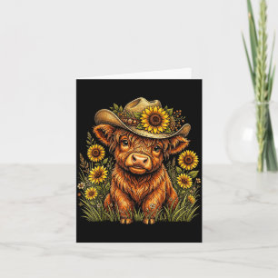 Funny cute highland cow sunflower floral farm card