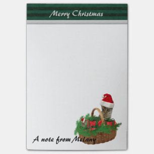 Funny cute Holiday Santa cat & mouse monogram Post-it Notes