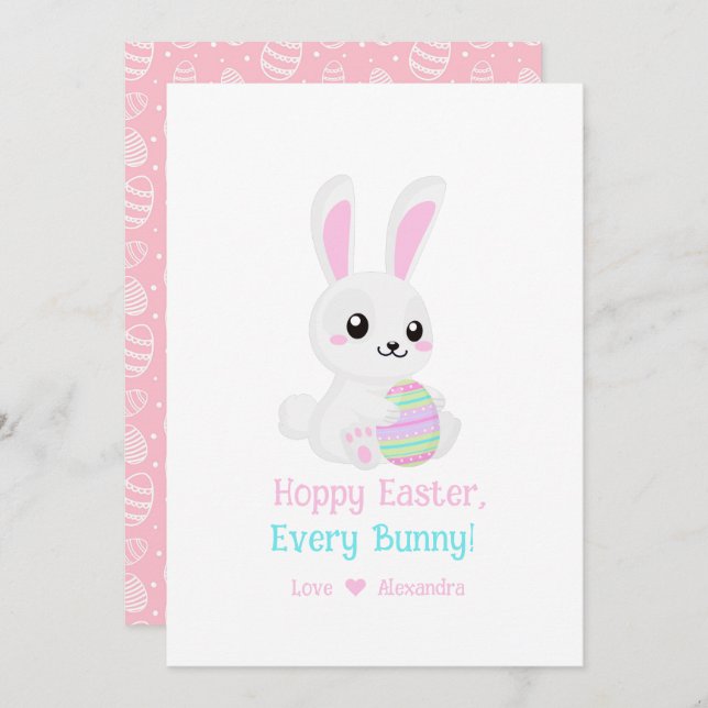 Funny Cute Hoppy  Easter Every Bunny Pink Holiday Card (Front/Back)