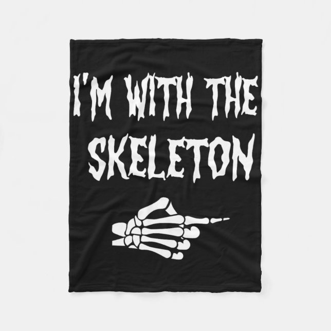 Funny Cute I'm With Skeleton Halloween Couples Mat Fleece Blanket (Front)