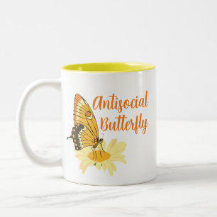 Funny Cute Introvert Antisocial Butterfly Two-Tone Coffee Mug