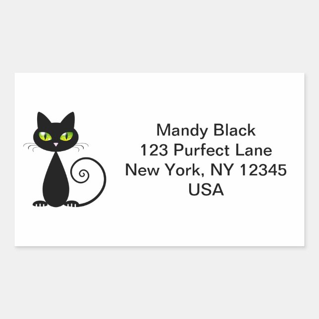 Funny Cute I've Moved Black Cat Announcement Rectangular Sticker (Front)