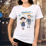 Funny Cute Jewish Couple Happy Hanukkah  Tri-Blend Shirt<br><div class="desc">This cute t-shirt features a couple of whimsical cute characters dressed in Jewish-inspired blue-toned clothing. It is an original design and one of the kind you won't find anywhere else. You Can transfer it to any t-shirt or Sweatshirt in light colours and it also looks great in black. Check our...</div>