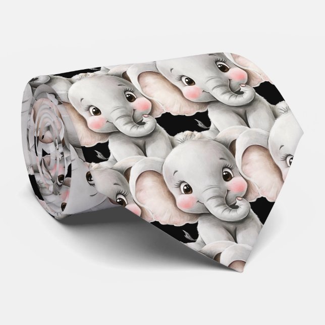Funny Cute Jumbo Elephant Kawaii Neck Tie (Rolled)
