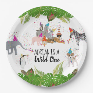 Funny & Cute Jungle Animals at Party Wild One Paper Plate