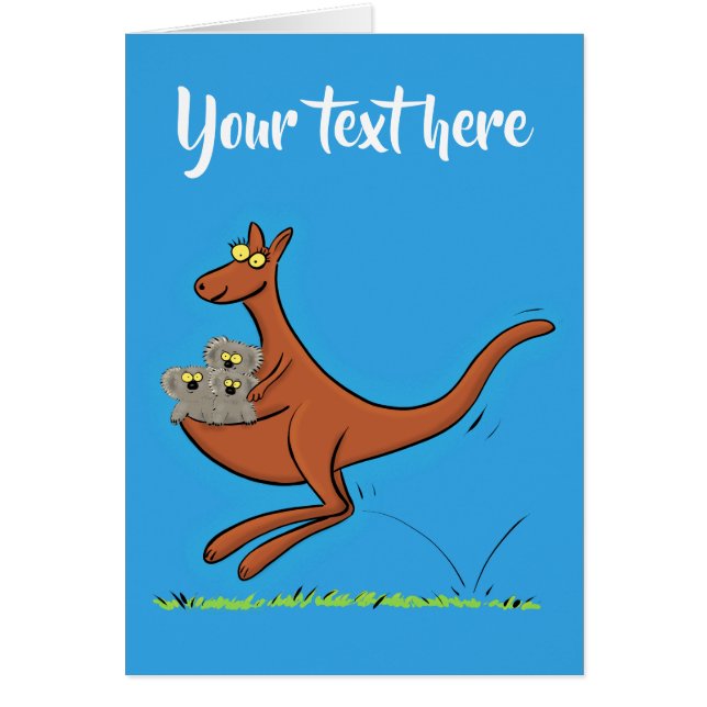 Funny, cute kangaroo with koalas cartoon card (Front)