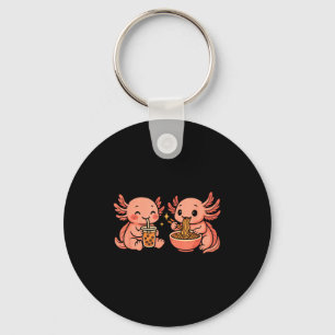 Funny Cute Kawaii Axolotl Eating Ramen Noodles  Key Ring