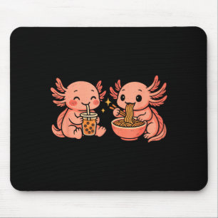 Funny Cute Kawaii Axolotl Eating Ramen Noodles Mouse Pad