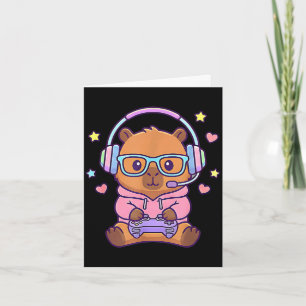 Funny cute kawaii capybara gamer gaming boys  card
