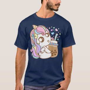 Funny Cute Kawaii Unicorn Boba Tea Bubble Tea Anim T-Shirt