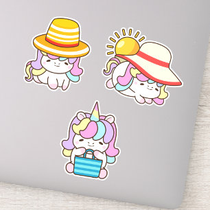 Funny & Cute Kawaii Unicorn Set of 3 Stickers