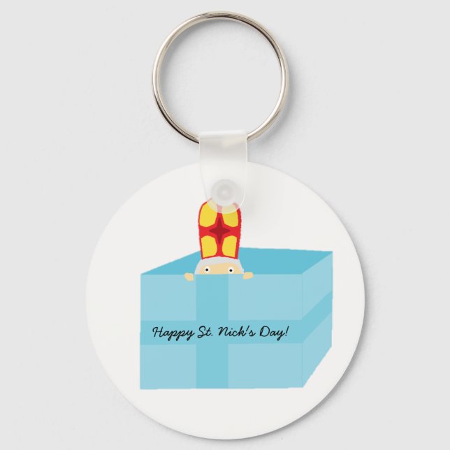 Funny Cute Kids Art St. Nicholas Sinterklaas Key Ring (Front)