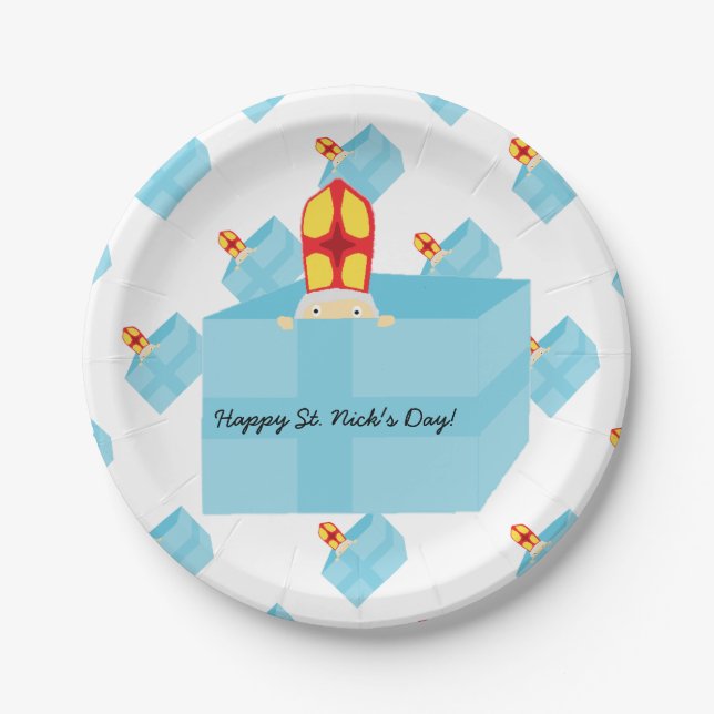 Funny Cute Kids Art St. Nicholas Sinterklaas Paper Plate (Front)