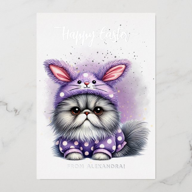 Funny Cute Kitty Bunny Costume Purple Happy Easter (Front)