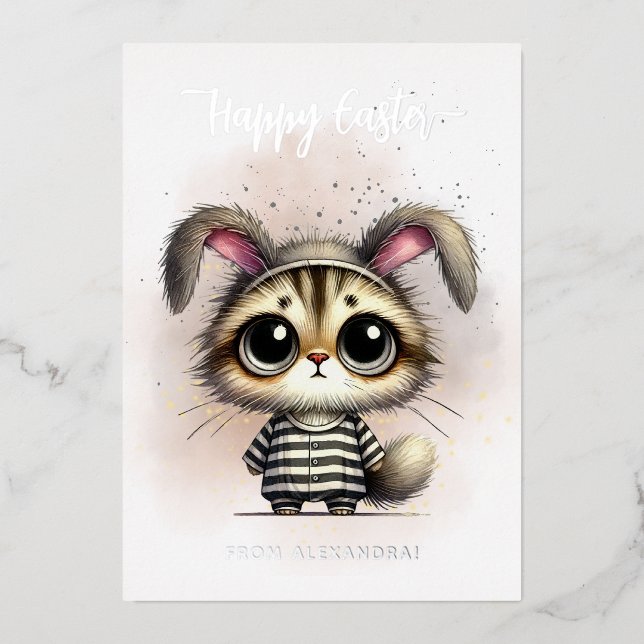 Funny Cute Kitty in Pyjamas Happy Easter (Front)