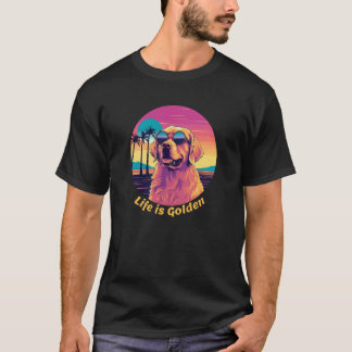 Funny Cute Life is Golden Retriever Retro Sunset L T-Shirt