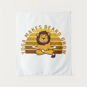 Funny cute lion doing yoga. funny yoga poses tapestry