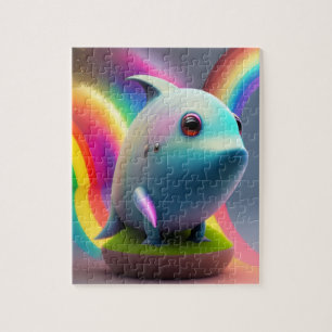 Funny Cute Little Baby Shark Wtith Rainbow Jigsaw Puzzle