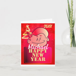 Funny Cute Little Cartoon Boy Happy New Year Card