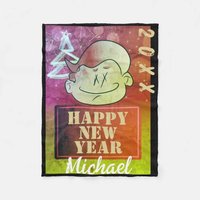 Funny Cute Little Cartoon Boy Happy New Year T Shi Fleece Blanket (Front)